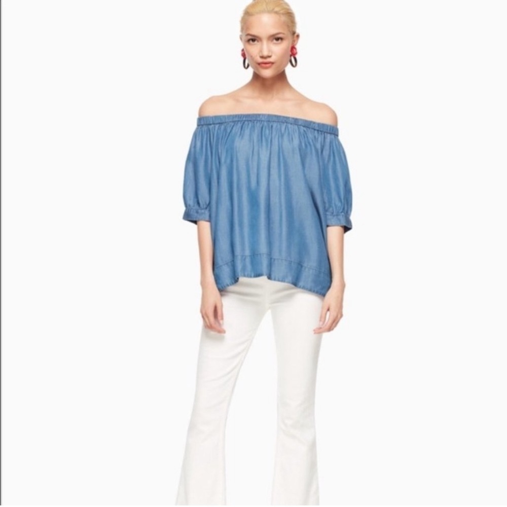 KATE SPADE Chambray Off Shoulder Oversized Top Size Small